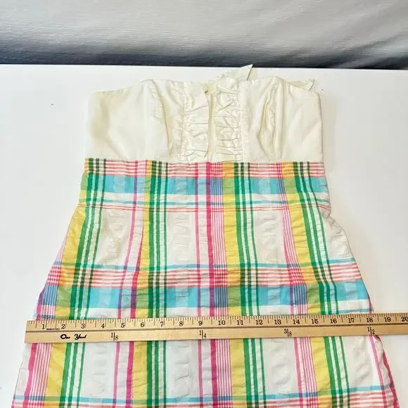 Lilly Pulitzer Summer Plaid Tie Back Ruffle Strapless Franco Dress Size 6 Beach - Picture 15 of 15